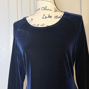 MODA int’l Vintage Chic Navy Velvet‎ MIDI long Sleeve Dress size medium Festive